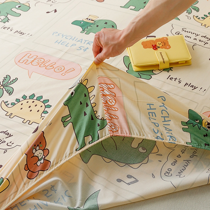 91家纺网 家纺一手货源 找家纺 麦伦 2023新款全棉单品A版单床单床笠-单床笠 单品床笠-恐龙萌游记