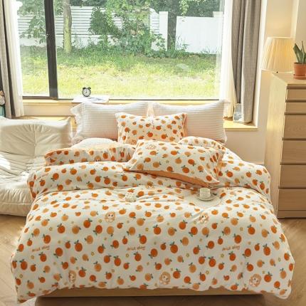 91家纺网 家纺一手货源 找家纺 （总）梦莱斯 2023新款高克重保暖牛奶绒水晶绒印花四件套