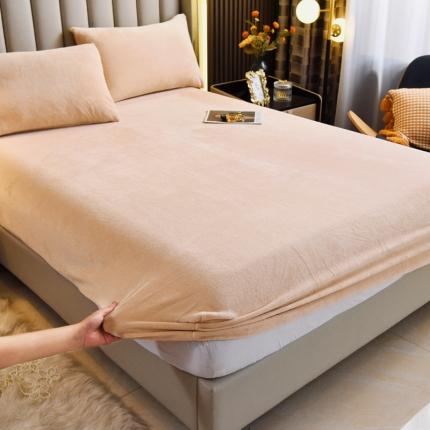 91家纺网 家纺一手货源 找家纺 七仙女家纺 2025新款A类230g高克重牛奶绒单品床笠 奶卡其