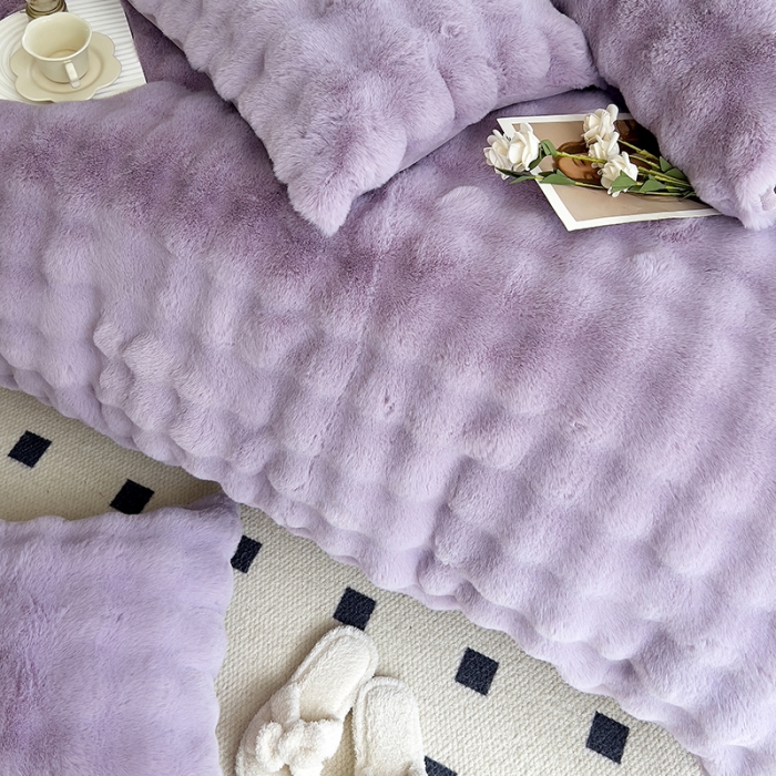 91家纺网 家纺一手货源 找家纺 24新款380克托卡斯仿皮草大泡泡8-9斤牛奶绒兔毛绒兔兔绒四件套 香盈紫