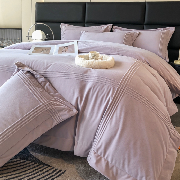 91家纺网 家纺一手货源 找家纺 嗯呢2023新款A类高克重婴儿绒牛奶绒埋绳保暖绒四件套 丁香紫