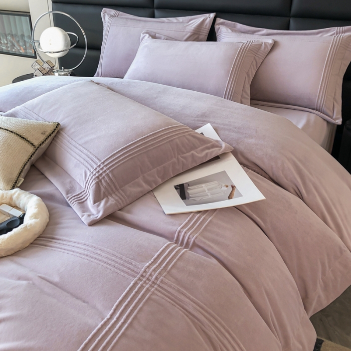 91家纺网 家纺一手货源 找家纺 嗯呢2023新款A类高克重婴儿绒牛奶绒埋绳保暖绒四件套 丁香紫