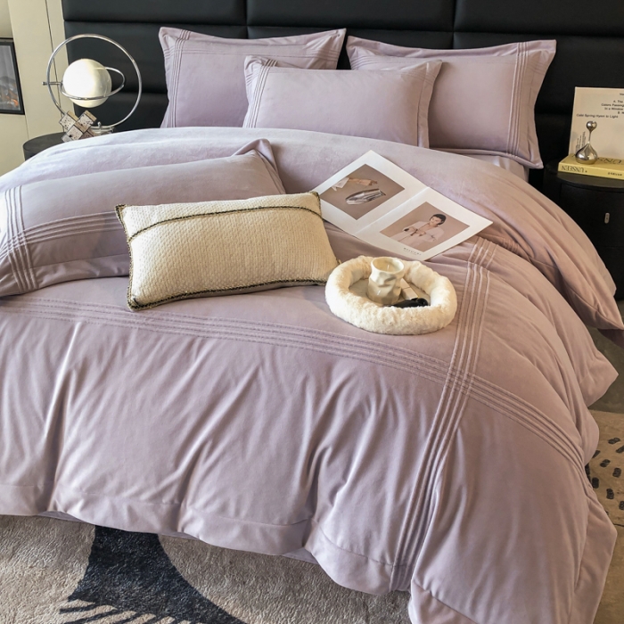 91家纺网 家纺一手货源 找家纺 嗯呢2023新款A类高克重婴儿绒牛奶绒埋绳保暖绒四件套 丁香紫