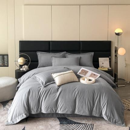 嗯呢2023新款A类高克重婴儿绒牛奶绒埋绳保暖绒四件套 烟灰