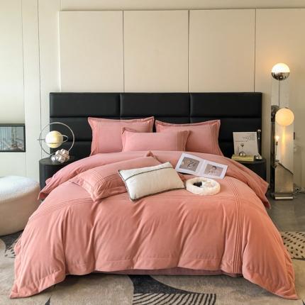 嗯呢2023新款A类高克重婴儿绒牛奶绒埋绳保暖绒四件套 茶粉