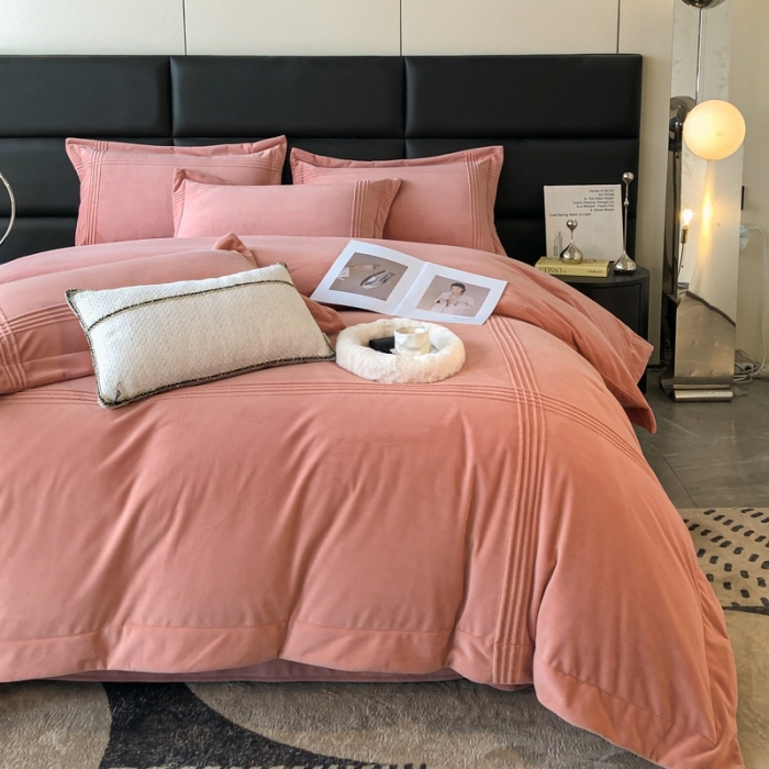 91家纺网 家纺一手货源 找家纺 嗯呢2023新款A类高克重婴儿绒牛奶绒埋绳保暖绒四件套 茶粉