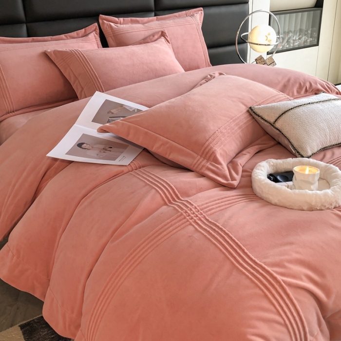 91家纺网 家纺一手货源 找家纺 嗯呢2023新款A类高克重婴儿绒牛奶绒埋绳保暖绒四件套 茶粉