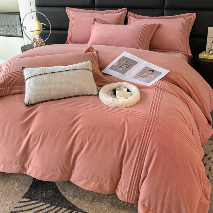 91家纺网 家纺一手货源 找家纺 嗯呢2023新款A类高克重婴儿绒牛奶绒埋绳保暖绒四件套 茶粉