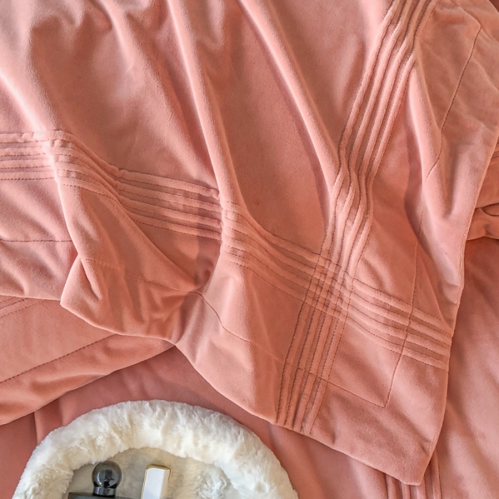 91家纺网 家纺一手货源 找家纺 嗯呢2023新款A类高克重婴儿绒牛奶绒埋绳保暖绒四件套 茶粉