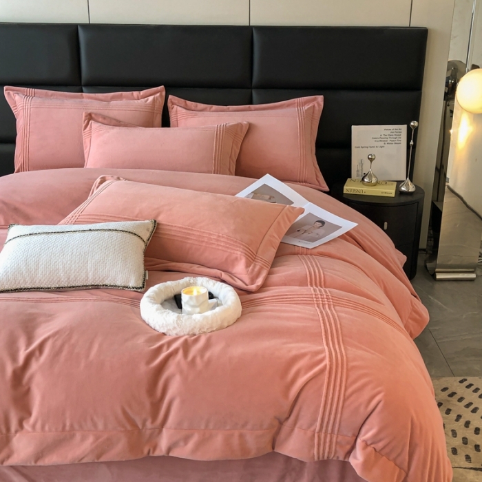 91家纺网 家纺一手货源 找家纺 嗯呢2023新款A类高克重婴儿绒牛奶绒埋绳保暖绒四件套 茶粉