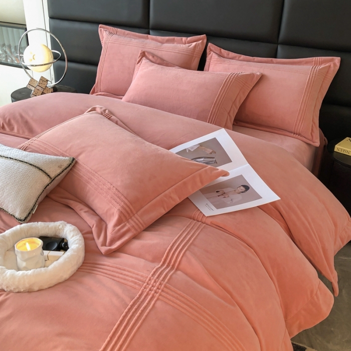 91家纺网 家纺一手货源 找家纺 嗯呢2023新款A类高克重婴儿绒牛奶绒埋绳保暖绒四件套 茶粉