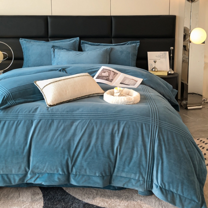 91家纺网 家纺一手货源 找家纺 嗯呢2023新款A类高克重婴儿绒牛奶绒埋绳保暖绒四件套 湖兰