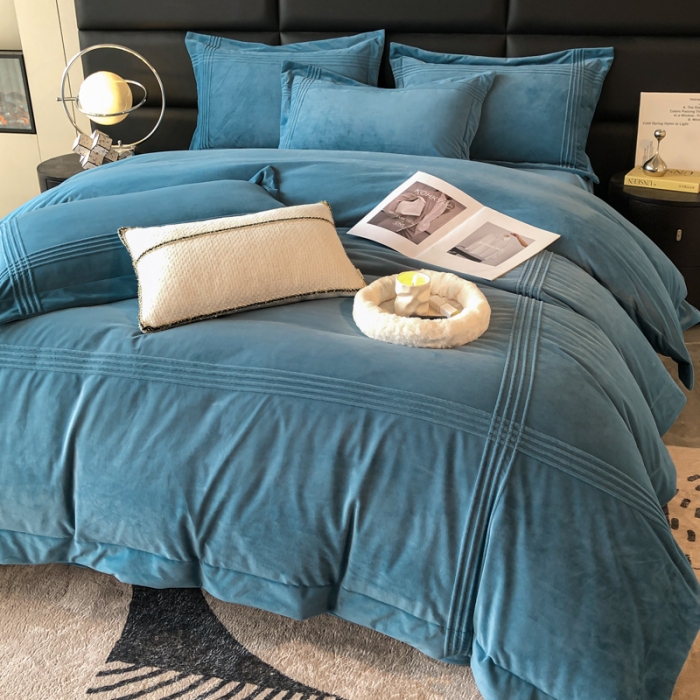 91家纺网 家纺一手货源 找家纺 嗯呢2023新款A类高克重婴儿绒牛奶绒埋绳保暖绒四件套 湖兰