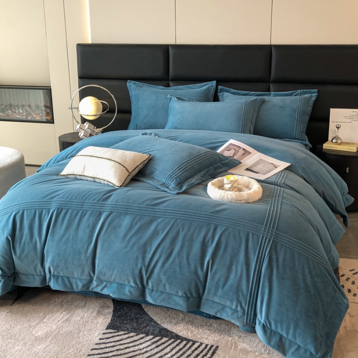 91家纺网 家纺一手货源 找家纺 嗯呢2023新款A类高克重婴儿绒牛奶绒埋绳保暖绒四件套 湖兰