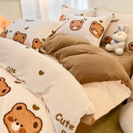 91家纺网 家纺一手货源 找家纺 （总）川悦生活 直播爆款ins网红风200克印花小清新卡通牛奶绒四件套