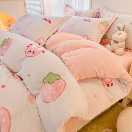 91家纺网 家纺一手货源 找家纺 （总）川悦生活 直播爆款ins网红风200克印花小清新卡通牛奶绒四件套
