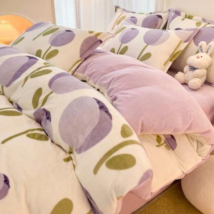 91家纺网 家纺一手货源 找家纺 （总）川悦生活 直播爆款ins网红风200克印花小清新卡通牛奶绒四件套