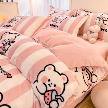 91家纺网 家纺一手货源 找家纺 （总）川悦生活 直播爆款ins网红风200克印花小清新卡通牛奶绒四件套