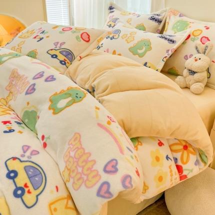 91家纺网 家纺一手货源 找家纺 （总）川悦生活 直播爆款ins网红风200克印花小清新卡通牛奶绒四件套