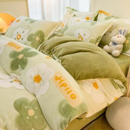 91家纺网 家纺一手货源 找家纺 （总）川悦生活 直播爆款ins网红风200克印花小清新卡通牛奶绒四件套