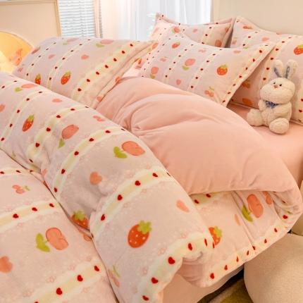 91家纺网 家纺一手货源 找家纺 （总）川悦生活 直播爆款ins网红风200克印花小清新卡通牛奶绒四件套