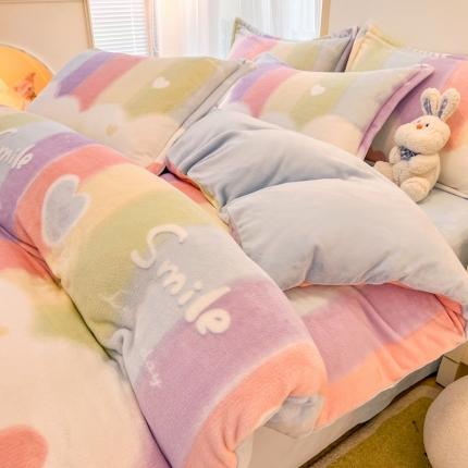 91家纺网 家纺一手货源 找家纺 （总）川悦生活 直播爆款ins网红风200克印花小清新卡通牛奶绒四件套