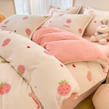 91家纺网 家纺一手货源 找家纺 （总）川悦生活 直播爆款ins网红风200克印花小清新卡通牛奶绒四件套