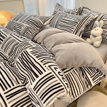 91家纺网 家纺一手货源 找家纺 （总）川悦生活 直播爆款ins网红风200克印花小清新卡通牛奶绒四件套