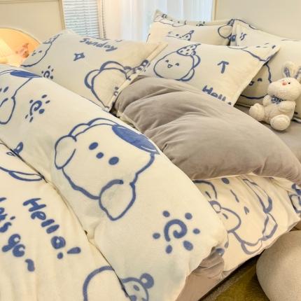 91家纺网 家纺一手货源 找家纺 （总）川悦生活 直播爆款ins网红风200克印花小清新卡通牛奶绒四件套