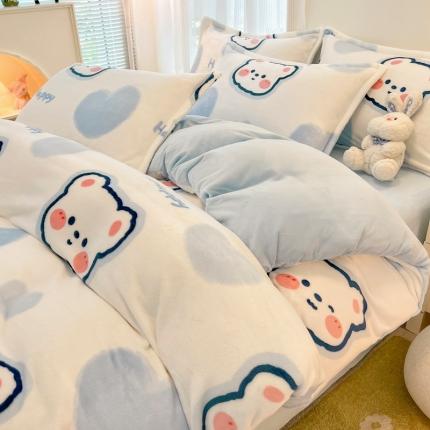 91家纺网 家纺一手货源 找家纺 （总）川悦生活 直播爆款ins网红风200克印花小清新卡通牛奶绒四件套