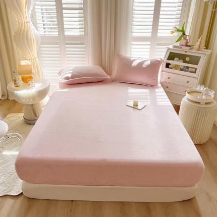 91家纺网 家纺一手货源 找家纺 857 2023新款牛奶绒床笠 粉色