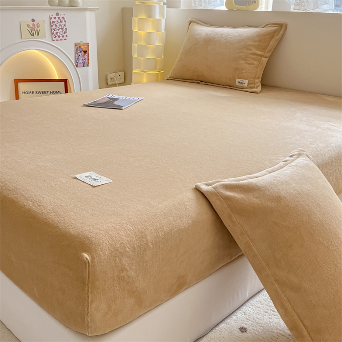 91家纺网 家纺一手货源 找家纺 857 2023新款牛奶绒床笠 巧克力色