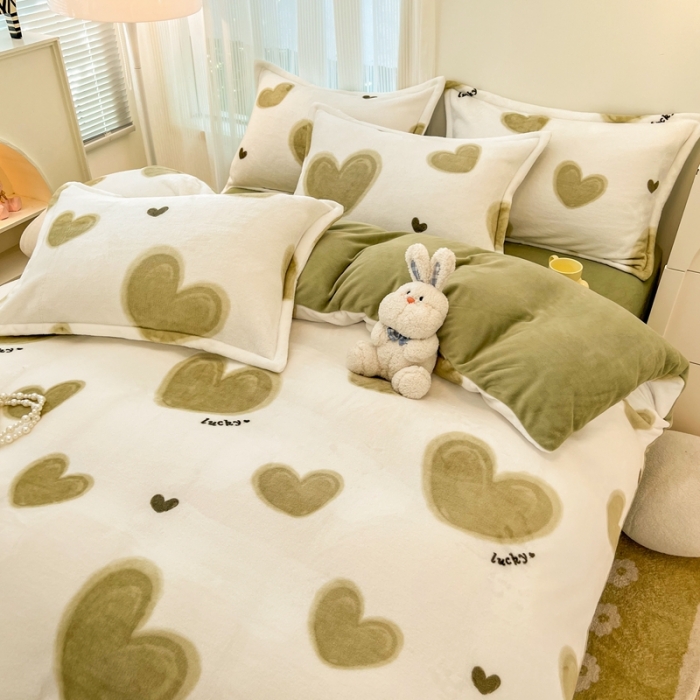 91家纺网 家纺一手货源 找家纺 川悦生活 直播爆款ins网红风200克印花小清新卡通牛奶绒四件套 萌心