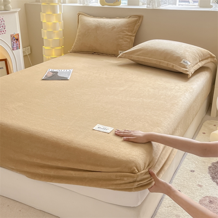 91家纺网 家纺一手货源 找家纺 857 2023新款牛奶绒床笠 巧克力色