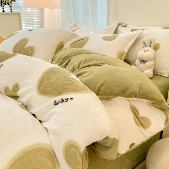 91家纺网 家纺一手货源 找家纺 川悦生活 直播爆款ins网红风200克印花小清新卡通牛奶绒四件套 萌心