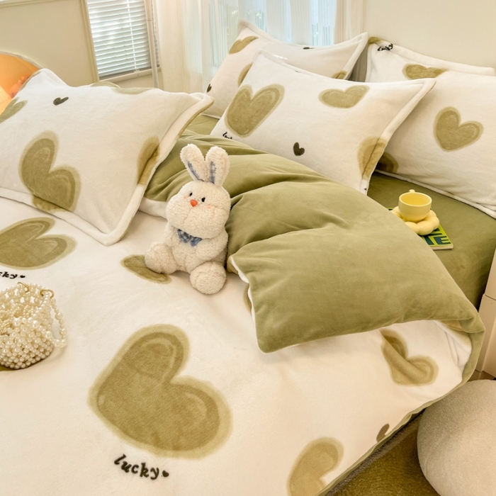 91家纺网 家纺一手货源 找家纺 川悦生活 直播爆款ins网红风200克印花小清新卡通牛奶绒四件套 萌心