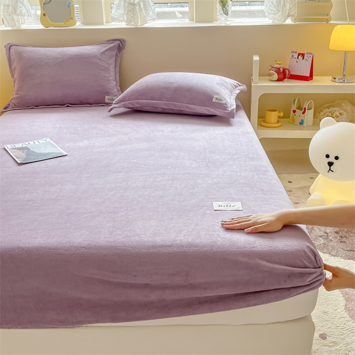 91家纺网 家纺一手货源 找家纺 857 2023新款牛奶绒床笠 薰衣草紫