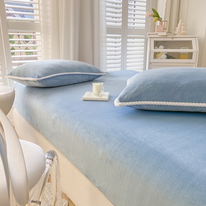 91家纺网 家纺一手货源 找家纺 857 2023新款牛奶绒床笠 宝石蓝