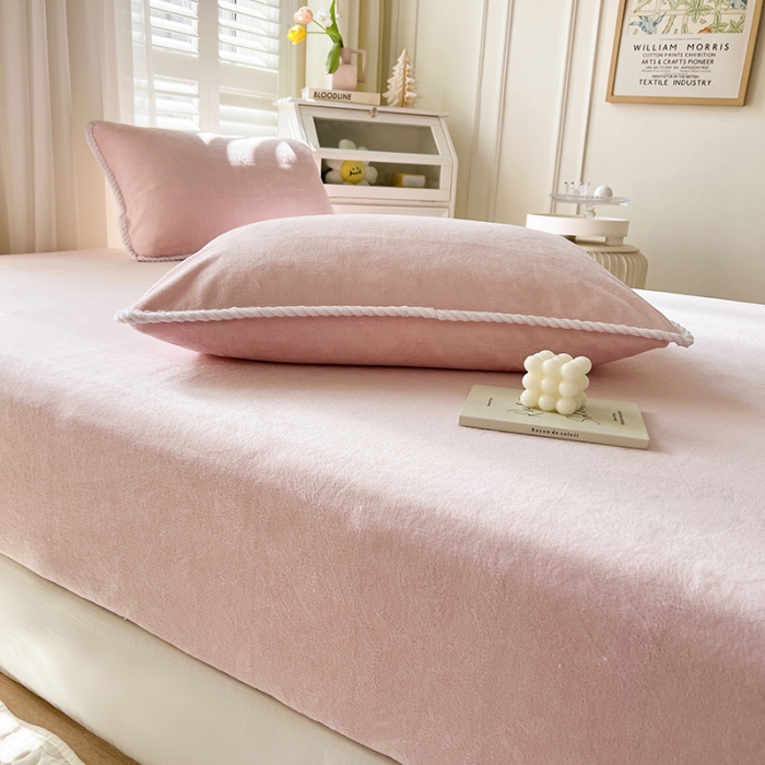 91家纺网 家纺一手货源 找家纺 857 2023新款牛奶绒床笠 粉色