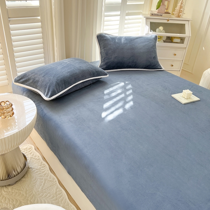 91家纺网 家纺一手货源 找家纺 857 2023新款牛奶绒床笠 深蓝