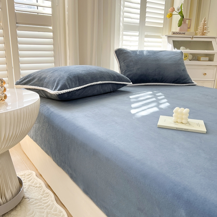 91家纺网 家纺一手货源 找家纺 857 2023新款牛奶绒床笠 深蓝