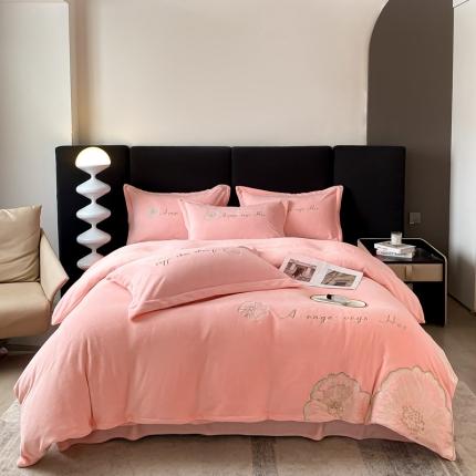 你好美丽 2025新款200克牛奶绒刺绣花卉3系列四件套 花之语粉