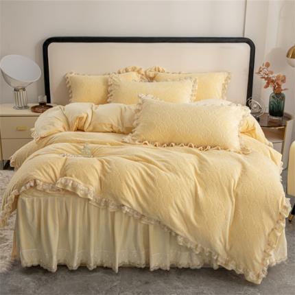 91家纺网 家纺一手货源 找家纺 （总）青竹苑 2023新款网红款牛奶绒雕花绗缝床裙款四件套