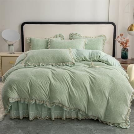 91家纺网 家纺一手货源 找家纺 （总）青竹苑 2023新款网红款牛奶绒雕花绗缝床裙款四件套