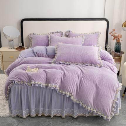 91家纺网 家纺一手货源 找家纺 （总）青竹苑 2023新款网红款牛奶绒雕花绗缝床裙款四件套