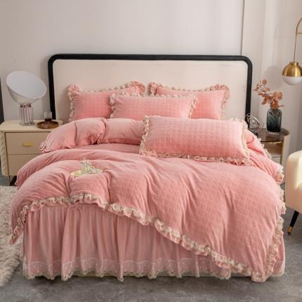 91家纺网 家纺一手货源 找家纺 （总）青竹苑 2023新款网红款牛奶绒雕花绗缝床裙款四件套