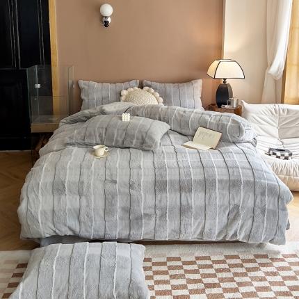 91家纺网 家纺一手货源 找家纺 （总）梦莱斯 2024新款A类獭兔毛绒方格立体剪花兔毛绒兔兔绒四件套