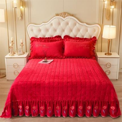 91家纺网 家纺一手货源 找家纺 恒爱 2023新款A类牛奶绒羽毛床盖三件套 羽毛-喜庆红