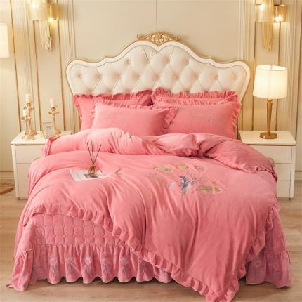 恒爱 2023新款A类牛奶绒羽毛床盖四件套 羽毛-豆沙红