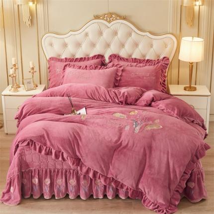 恒爱 2023新款A类牛奶绒羽毛床盖四件套 羽毛-豆沙紫